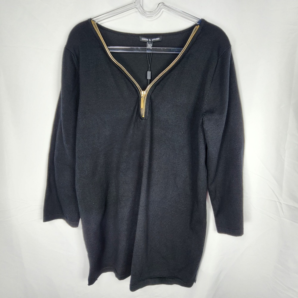NWT Cable & Gauge Womens Black Knit Top XL Gold Minimalist Flowy Old Money Indie